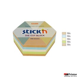 Notes sześciokąt, 61x70mm, mix 5 kol. pastelowych+ recykling, 250kart. Stickn 21828