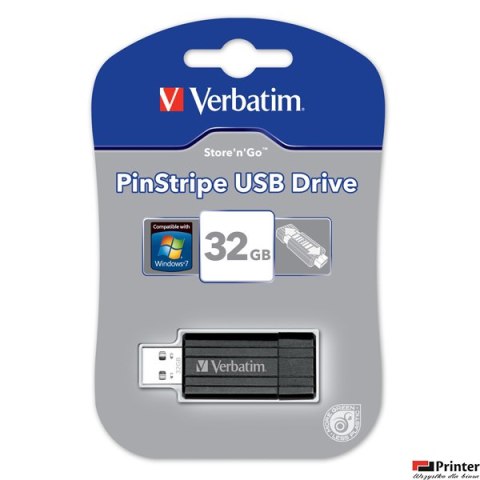 Pamięć Pendrive VERBATIM 32GB USB 2.0 czarny PINSTRIPE 49064