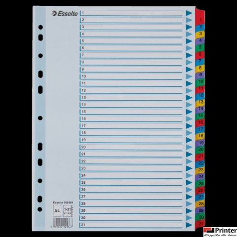 Przekładki kartonowe MYLAR A4 1-31 100164 białe ESSELTE Przekładki kartonowe MYLAR A4 1-31 100164 białe ESSELTE
