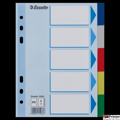 Przekładki plastikowe z PP A5 ESSELTE 5 kart 15264 Przekładki plastikowe z PP A5 ESSELTE 5 kart 15264