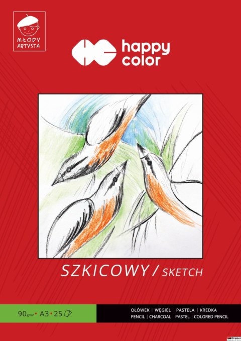 Blok szkicowy Młody Artysta, A3, 25 ark, 90g, Happy Color HA 3709 3040-M25