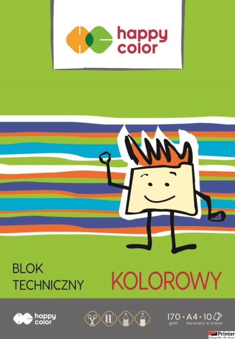 Blok techniczny kolorowy A4, 170g, 10 ark, Happy Color HA 3550 2030-09