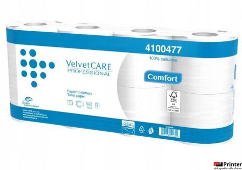 Papier toaletowy celuloza, 2 warstwy, biały, 27,5m - 250 listków (8szt) VELVET PROFESSIONAL Comfort 4100477