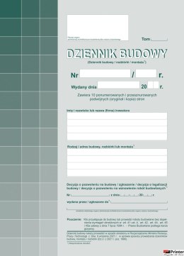 603-S11 Dziennik Budowy A4, 20str. (10 kompletów oryginał+kopia) samokopia Michalczyk i Prokop