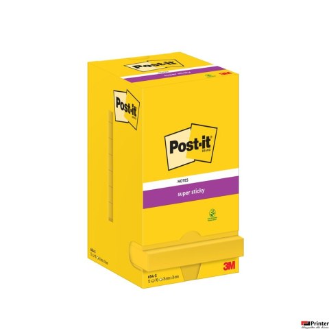 Bloczek samoprzylepny SUPER STICKY 654-S, 76X76MM, 12x90kartek, żółty POST-IT, 3M Bloczek samoprzylepny SUPER STICKY 654-S, 76X76MM, 12x90kartek, żółty POST-IT, 3M