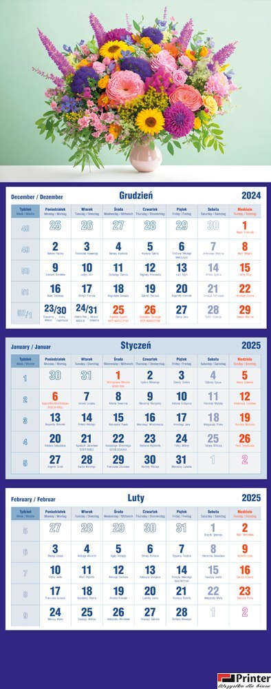 Kalendarz trójdzielny 2025 Bukiet Michalczyk i Prokop T-105T-12