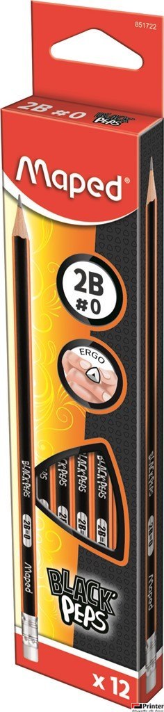 Ołówek drewniany z gumką Blackpeps 2B MAPED 851722 Ołówek drewniany z gumką Blackpeps 2B MAPED 851722