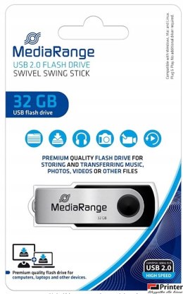 Pamięć Pendrive MediaRange 32GB USB 2.0, obracany, srebrno-czarny, MR911