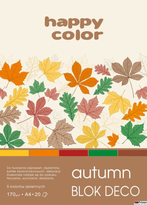 Blok Deco Forest 170 g/m2, A4, 20 ark., 5 kolorów, Happy Color HA 3817 2030-130 Blok Deco Forest 170 g/m2, A4, 20 ark., 5 kolorów, Happy Color HA 3817 2030-130