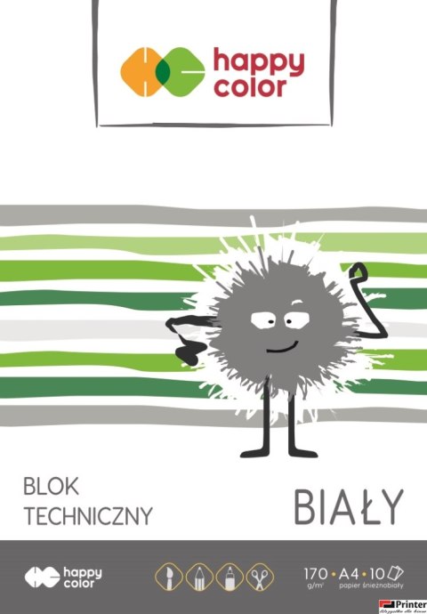 Blok techniczny biały A4, 170g, 10 ark, Happy Color HA 3550 2030-0 Blok techniczny biały A4, 170g, 10 ark, Happy Color HA 3550 2030-0