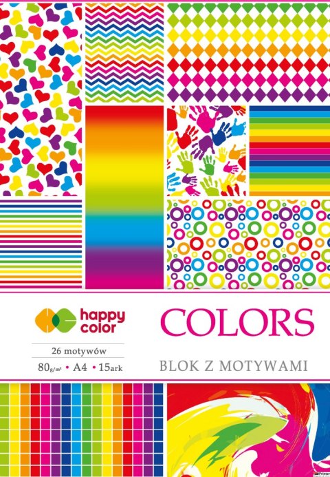 Blok z motywami COLORS, 80g/m2, A4, 15 ark, 27 motyw, Happy Color HA 3808 2030-C