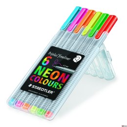 Cienkopis triplus, trójkątny, 0.3 mm, 6 kol. NEON w etui box, Staedtler S 334 SB6CS3