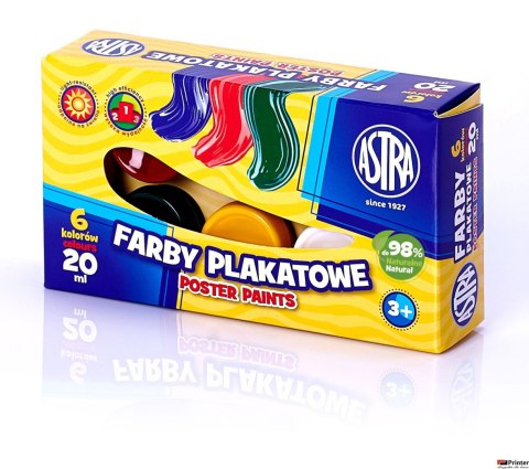 Farby plakatowe Astra 6 kolorów - 20 ml, 301109001 Farby plakatowe Astra 6 kolorów - 20 ml, 301109001