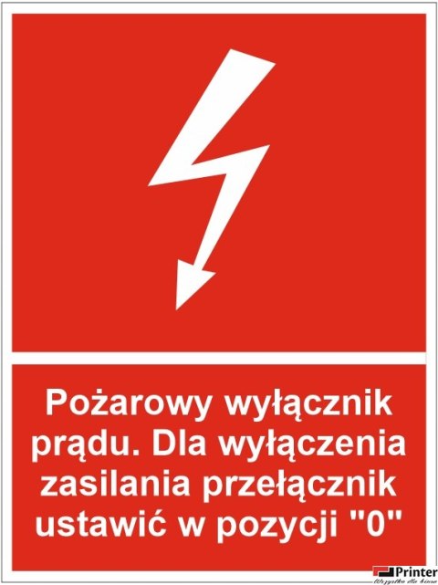 Naklejka Przeciwpożarowy wyłącznik prądu