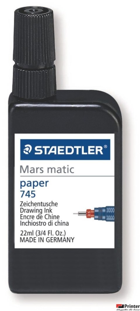 Tusz kreślarski Marsmatic, na papier, czarny, 22 ml, Staedtler S 745 R-9 Tusz kreślarski Marsmatic, na papier, czarny, 22 ml, Staedtler S 745 R-9