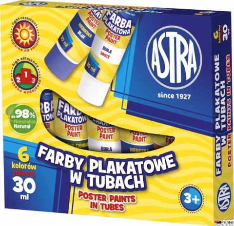 Farby plakatowe Astra 6 kolorów - tuba 30 ml, 83119900 Farby plakatowe Astra 6 kolorów - tuba 30 ml, 83119900