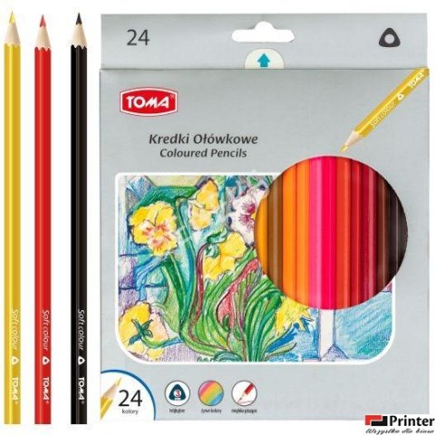 Kredki szkolne TRÓJKĄTNE drewniane 2-stronne 18cm - 24 kolorowe mix TO-542 Toma