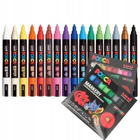 Markery z tuszem pigmentowym PC-5M, komplet 16 sztuk POSCA UNPC5M/16C Markery z tuszem pigmentowym PC-5M, komplet 16 sztuk POSCA UNPC5M/16C