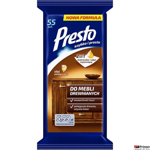 PRESTO Ściereczki nawil. do mebli drewnianych 55 szt. 28758 PRESTO Ściereczki nawil. do mebli drewnianych 55 szt. 28758