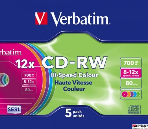 Płyta CD-RW VERBATIM SLIM Kolor 700MB x12 43167