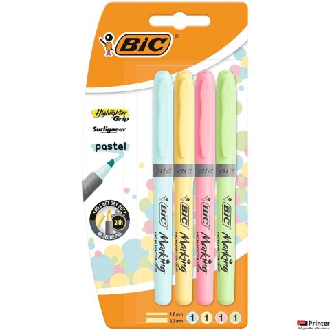 Zakreślacze BIC Highlighter Grip Pastel mix Blister 4szt, 964859