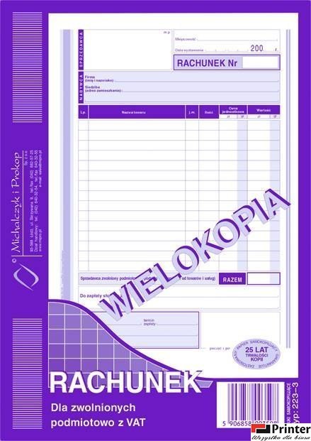 223-3 Rachunek A5 dla zw.z VAT (pion) wielokopia MICHALCZYK i PROKOP 223-3 Rachunek A5 dla zw.z VAT (pion) wielokopia MICHALCZYK i PROKOP