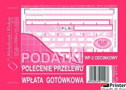 471-5 Podatki Polecenie Przelewu MICHALCZYK&PROKOP A6 80 kartek 471-5 Podatki Polecenie Przelewu MICHALCZYK&PROKOP A6 80 kartek