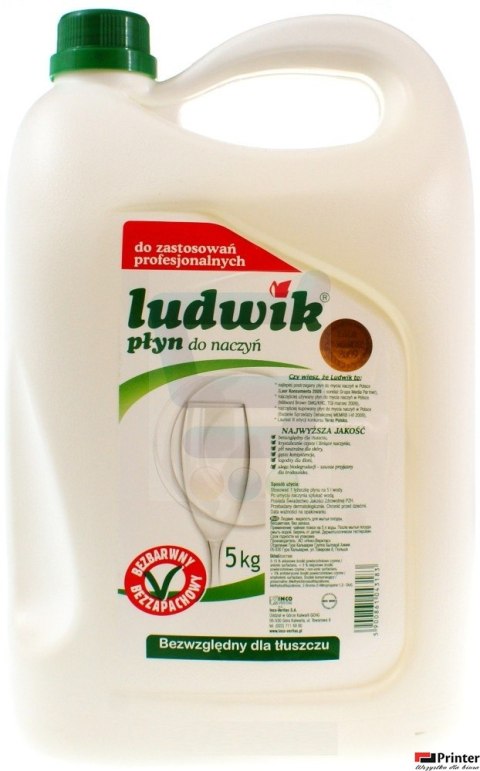 LUDWIK Płyn do naczyń 5L hipoalergiczny bezbarwny bezzapachowy 8973 LUDWIK Płyn do naczyń 5L hipoalergiczny bezbarwny bezzapachowy 8973