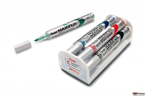 Marker do tablic PENTEL MAXIFLO komplet 4szt z gąbką MWL5S-4N suchościeralny