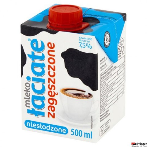 Mleko ŁACIATE UHT 7,5% zagęszczone niesłodzone 500 ml Mleko ŁACIATE UHT 7,5% zagęszczone niesłodzone 500 ml