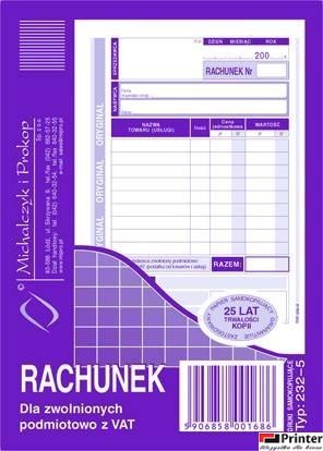 232-5 Rachunek MICHALCZYK&PROKOP A6 (pion) 80 kartek 232-5 Rachunek MICHALCZYK&PROKOP A6 (pion) 80 kartek