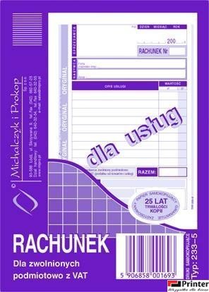 233-5 Rachunek A6 dla zwol.z VAT(usługa) MICHALCZYK i PROKOP 233-5 Rachunek A6 dla zwol.z VAT(usługa) MICHALCZYK i PROKOP