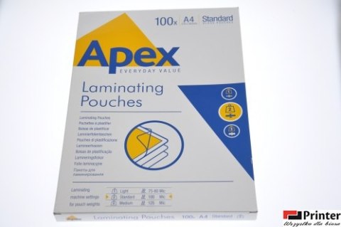 APEX folie do laminacji A4 STANDARD op. 100szt. 6003301 FELLOWES APEX folie do laminacji A4 STANDARD op. 100szt. 6003301 FELLOWES