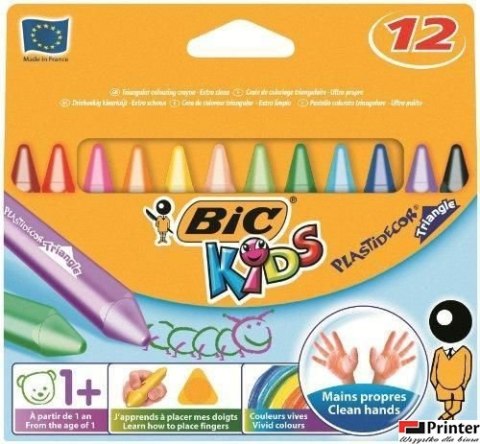 Kredki świecowe BIC Kids Plastidecor Triangle 12 kolorów, 8297733