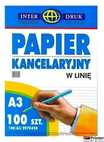 Papier kancelaryjny A3 linia (100) INTERDRUK Papier kancelaryjny A3 linia (100) INTERDRUK