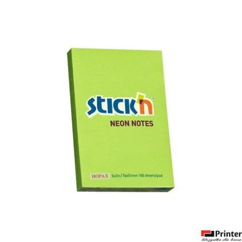 Bloczek STICKN 76x51mm zielony neon 100k 21163 STICKN