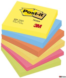 Bloczek samoprzylepny POST-IT (654-TFEN), 76x76mm, 6x100 kart., paleta energetyczna