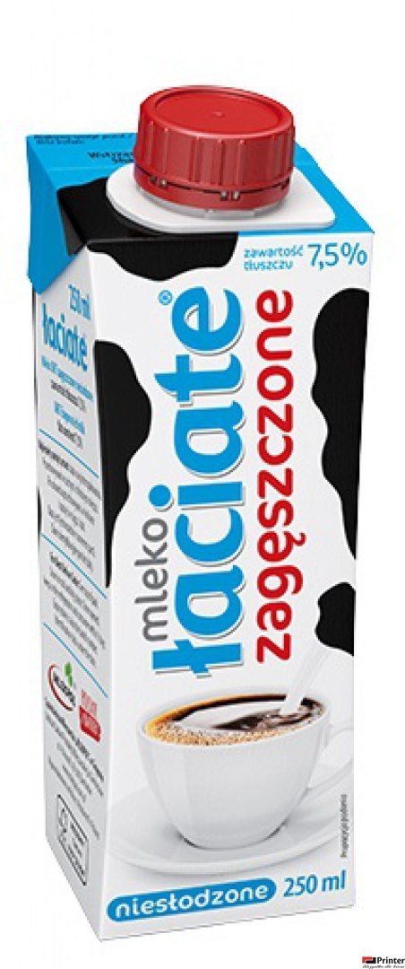 Mleko ŁACIATE UHT 7,5% zagęszczone niesłodzone 250 ml Mleko ŁACIATE UHT 7,5% zagęszczone niesłodzone 250 ml
