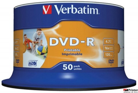 Płyta DVD-R VERBATIM CAKE (50) Printable nadruk Wide 4.7GB x16 43533