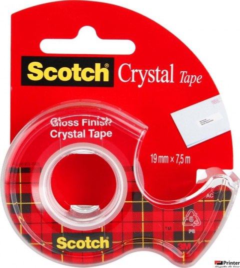 Taśma biurowa SCOTCH Crystal Clear (6-1975), transparentna, 19mm, 7, 5m Taśma biurowa SCOTCH Crystal Clear (6-1975), transparentna, 19mm, 7, 5m