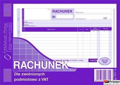 231-3 Rachunek A5 dla zw.z VAT (poziom)MICHALCZYK i PROKOP 231-3 Rachunek A5 dla zw.z VAT (poziom)MICHALCZYK i PROKOP