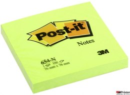 Bloczek samoprzylepny POST-IT_ (654N), 76x76mm, 1x100 kart., jaskrawy zielony