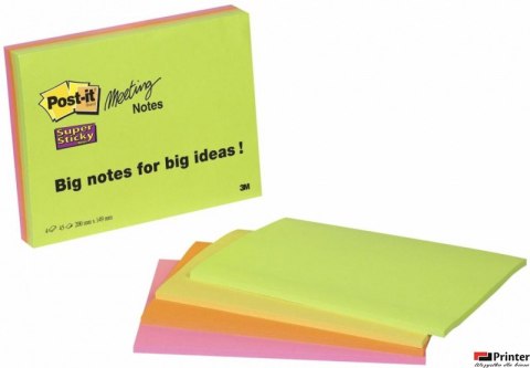 Bloczek samoprzylepny POST-IT_ Super Sticky (6845-SSP), 200x149mm, 4x45 kart., mix kolorów Bloczek samoprzylepny POST-IT_ Super Sticky (6845-SSP), 200x149mm, 4x45 kart., mix kolorów