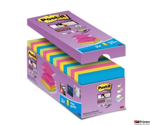Bloczek samoprzylepny POST-IT Super sticky Z-Notes (R330-SS-VP16), 76x76mm, 14x90 kart., mix kolorów, 2 bloczki gratis Bloczek samoprzylepny POST-IT Super sticky Z-Notes (R330-SS-VP16), 76x76mm, 14x90 kart., mix kolorów, 2 bloczki gratis