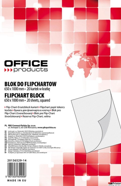 Blok do flipchartów , kratka, 65x100cm, 20 kart., biały, typu OFFICE PRODUCTS 20136529-14