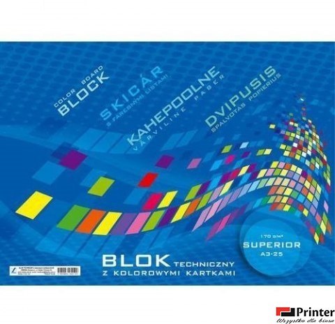 Blok techniczny kolorowy A3 10k KRESKA Blok techniczny kolorowy A3 10k KRESKA