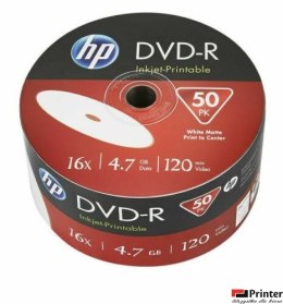 Płyta HP DVD-R 4.7GB 16x (50szt) SPINDEL, bulk WHITE INKJET PRINTABLE do nadruku DME00070WIP