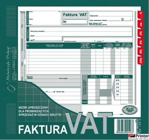 122-2E Faktura VAT brut.2/3 A4 (uproszcz.)MICHALCZYK i PROKOP