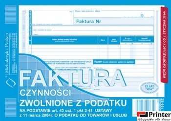 198-3E Faktura czynności zwolnione z podatku A5 (o+1k) MICHALCZYK&PROKOP 198-3E Faktura czynności zwolnione z podatku A5 (o+1k) MICHALCZYK&PROKOP