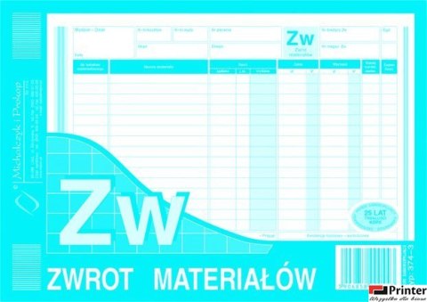 374-3 ZW Zwrot materiałów A5 wilokop.MICHALCZYK I PROKOP 374-3 ZW Zwrot materiałów A5 wilokop.MICHALCZYK I PROKOP
